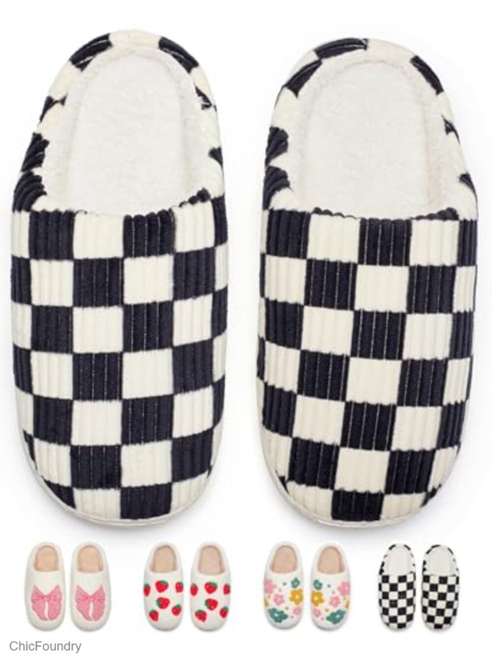 Memory Foam House Slippers Slip-On Indoor Outdoor Fuzzy Plaid